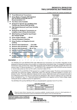 SN75ALS170ADWRE4 datasheet - TRIPLE DIFFERENTIAL BUS TRANSCEIVER