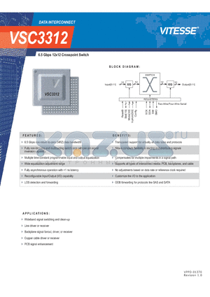 VSC3312 datasheet - 6.5 Gbps 12x12 Crosspoint Switch