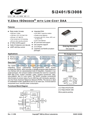 SI2401-FS datasheet - V.22BIS ISOMODEM^ WITH LOW-COST DAA