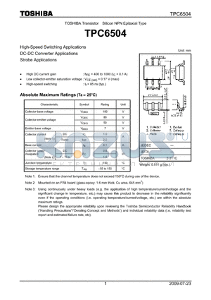 TPC6504 datasheet - Transistor Silicon NPN Epitaxial Type
