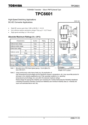 TPC6601 datasheet - Transistor Silicon PNP Epitaxial Type