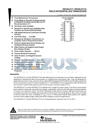 SN75ALS171 datasheet - TRIPLE DIFFERENTIAL BUS TRANSCEIVERS