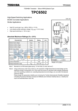 TPC6502 datasheet - Transistor Silicon NPN Epitaxial Type