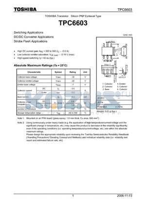 TPC6603 datasheet - Transistor Silicon PNP Epitaxial Type