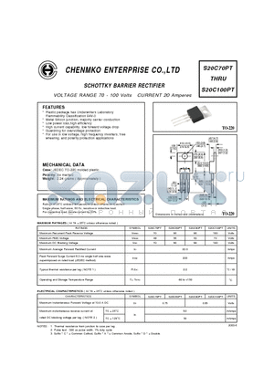 S20C90PT datasheet - SCHOTTKY BARRIER RECTIFIER