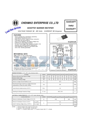 S20D30PT datasheet - SCHOTTKY BARRIER RECTIFIER