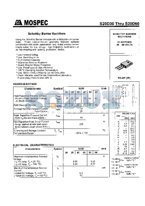 S20D30 datasheet - SCHOTTKY BARRIER RECTIFIERS(20A,30-60V)