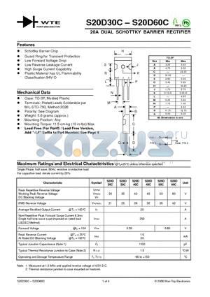 S20D40C datasheet - 20A DUAL SCHOTTKY BARRIER RECTIFIER