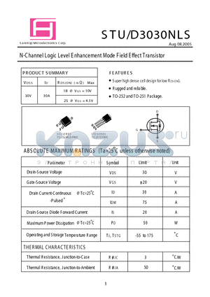 STD3030NLS datasheet - N-Channel Logic Level E nhancement Mode Field Effect Transistor