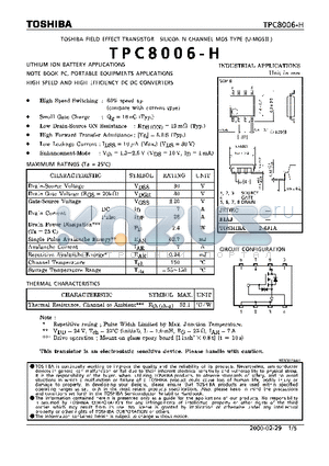 TPC8006-H datasheet - FIELD EFFECT TRANSISTOR SILICON N CHANNEL MOS TYPE