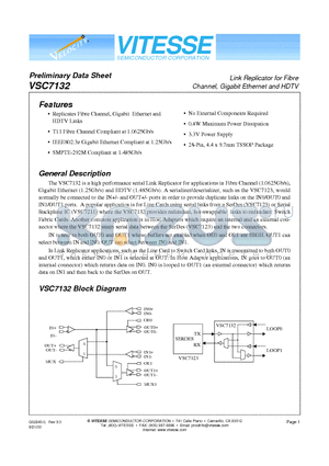 VSC7132YB datasheet - Link Replicator for Fibre Channel, Gigabit Ethernet and HDTV