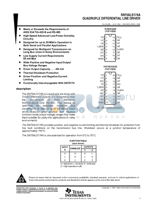 SN75ALS174AN datasheet - QUADRUPLE DIFFERENTIAL LINE DRIVER