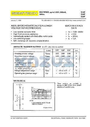 S20F datasheet - RECTIFIER, up to 2.5kV, 500mA, 300ns