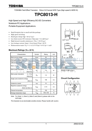 TPC8013-H datasheet - Silicon N Channel MOS Type (High speed U-MOS III)