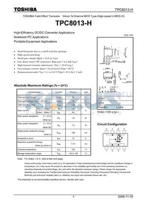 TPC8013-H datasheet - High-Efficiency DC/DC Converter Applications Notebook PC Applications Portable-Equipment Applications