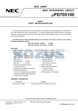 UPD705100GJ-100-8 datasheet - V830TM 32-BIT MICROCONTROLLER