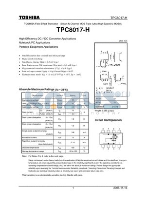 TPC8017-H datasheet - High-Effciency DC/DC Converter Applications Notebook PC Applications Portable-Equipment Applications
