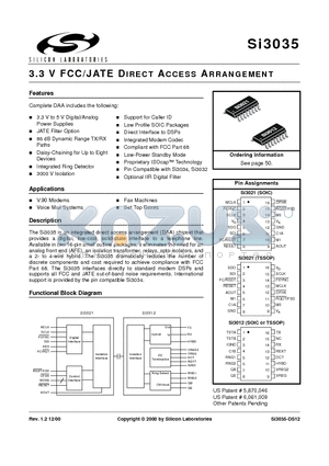 SI3012 datasheet - 3.3 V FCC/JATE DIRECT ACCESS ARRANGEMENT