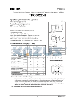 TPC8022-H datasheet - High-Efficiency DC/DC Converter Applications