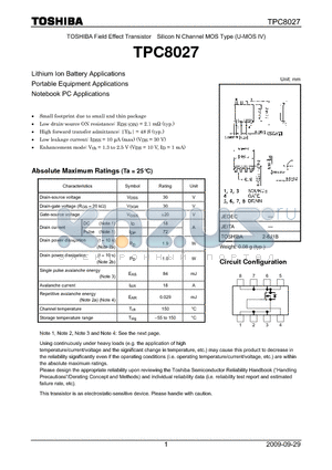 TPC8027 datasheet - Field Effect Transistor Silicon N Channel MOS Type (U-MOS IV)