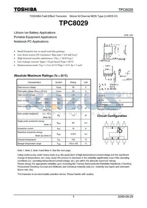 TPC8029 datasheet - Field Effect Transistor Silicon N Channel MOS Type (U-MOS IV)