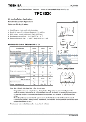 TPC8030 datasheet - Field Effect Transistor Silicon N Channel MOS Type (U-MOS IV)