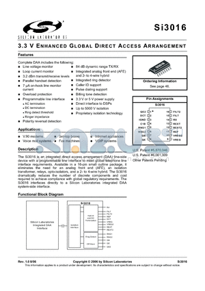 SI3016-KS datasheet - 3.3 V ENHANCED GLOBAL DIRECT ACCESS ARRANGEMENT