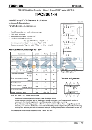 TPC8061-H datasheet - Silicon N-Channel MOS Type (U-MOS-H)