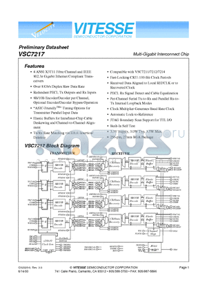 VSC7217UC datasheet - Multi-Gigabit Interconnect Chip