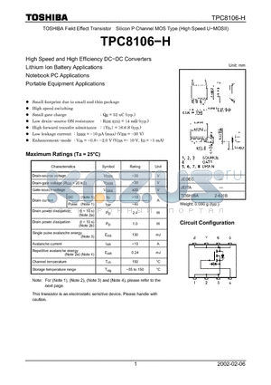 TPC8106-H datasheet - SILICON P CHANNEL MOS TYPE