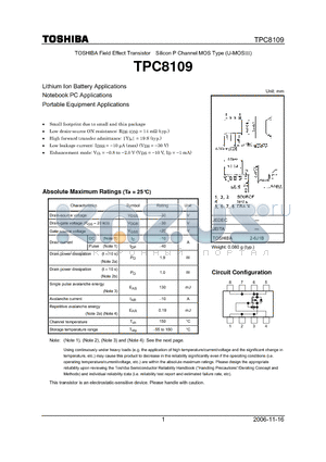 TPC8109_06 datasheet - Lithium Ion Battery Applications Notebook PC Applications Portable Equipment Applications