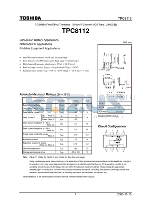 TPC8112 datasheet - Lithium Ion Applications Notebook PC Applications Portable Equipment Applications