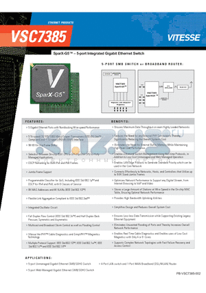 VSC7385 datasheet - SparX-G5 - 5-port Integrated Gigabit Ethernet Switch
