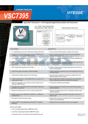 VSC7395 datasheet - SparX-G5eTM-Enhanced 5  1-Port Integrated Gigabit Ethernet Switch with Transceivers