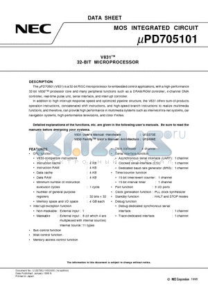 UPD705101 datasheet - 32-BIT MICROPROCESSOR