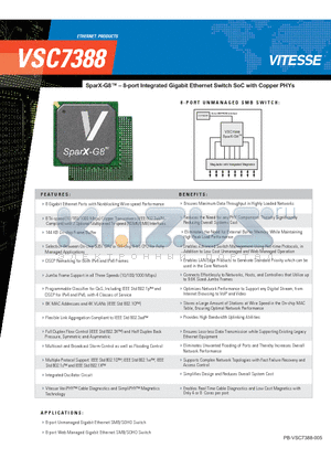 VSC7388 datasheet - 8-port Integrated Gigabit Ethernet Switch SoC with Copper PHYs