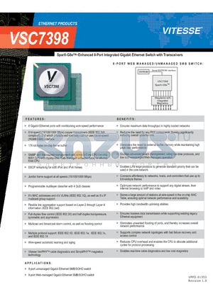 VSC7398 datasheet - 155 Mbps to 1.25 Gbps Laser Driver and Post Amplifier