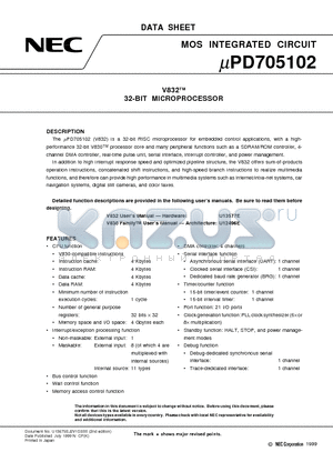 UPD705102GM-133-8ED datasheet - V832TM 32-BIT MICROPROCESSOR