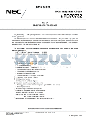 UPD70732 datasheet - V810TM 32-BIT MICROPROCESSOR