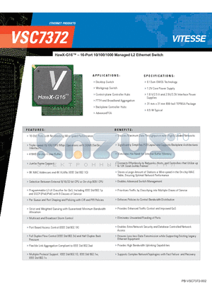 VSC7372 datasheet - HawX-G16 - 16-Port 10/100/1000 Managed L2 Ethernet Switch