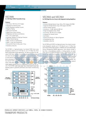 VSC7651 datasheet - 4x 3.125 Gbps VCSEL Transmitter Array and 4x 3.125 Gbps Receiver Arrays with Integrated Limiting Amplifiers