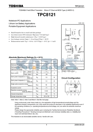 TPC8121 datasheet - Field Effect Transistor Silicon P Channel MOS Type (U-MOS V)