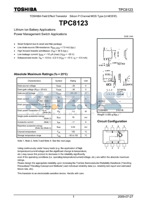 TPC8123 datasheet - Field Effect Transistor Silicon P Channel MOS Type (U-MOS)