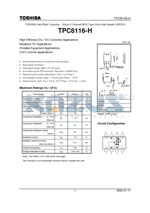 TPC8116-H datasheet - High Efficiency DCDC Converter Applications