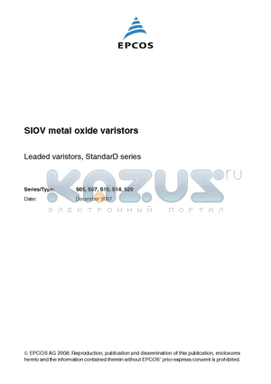 S20K625 datasheet - Leaded varistors, StandarD series