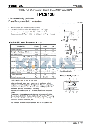 TPC8126 datasheet - Lithium Ion Battery Applications Power Management Switch Applications