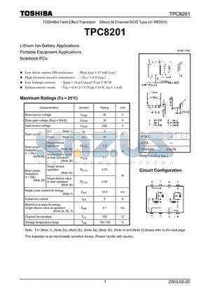 TPC8201 datasheet - TOSHIBA Field Effect Transistor Silicon N Channel MOS Type