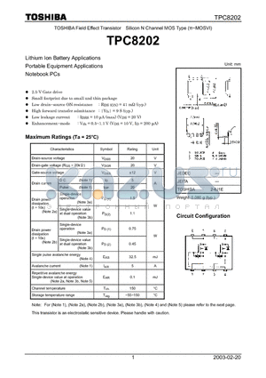 TPC8202 datasheet - TOSHIBA Field Effect Transistor Silicon N Channel MOS Type (PIE-MOSVI)