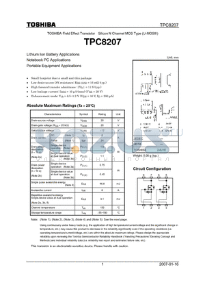 TPC8207 datasheet - Lithium Ion Battery Applications Notebook PC Applications Portable Equipment Applications