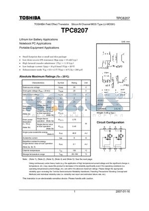 TPC8207_07 datasheet - Lithium Ion Battery Applications Notebook PC Applications Portable Equipment Applications